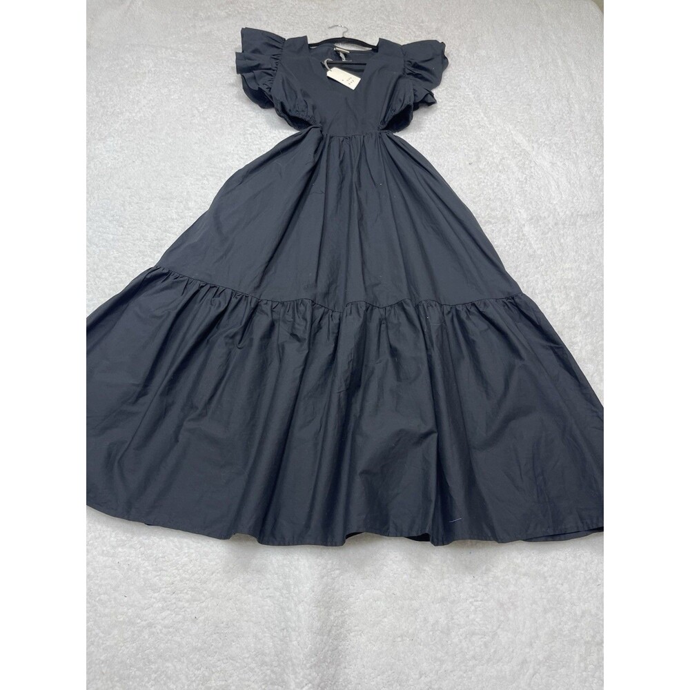 A New Day Midi Dress Women Black Flutter Sleeve Cut Out Preppy Boho Small NWT